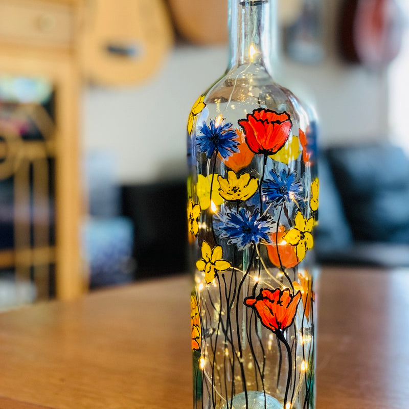 Painted Bottles With Fairy Lights