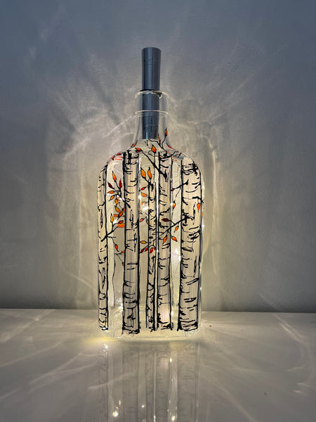 White Bark Hand Painted Bottle With Fairy Lights – Christie Norman Art