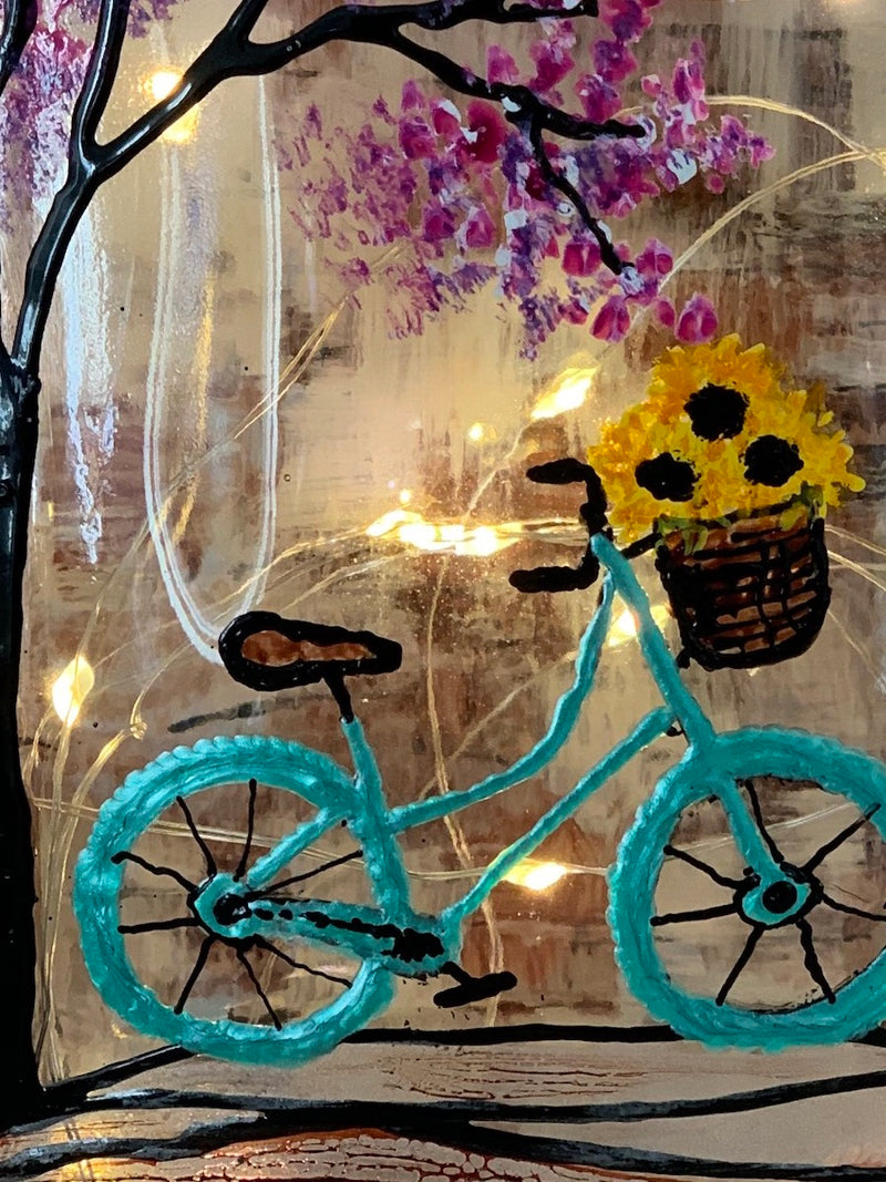 bicycle painting shops near me Cycling Through Provence Hand Painted Bottle With Fairy Lights – Christie Norman Art