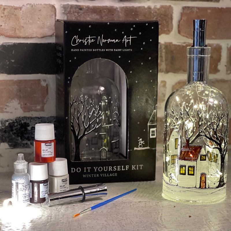 Hand Painted Xmas Bottle with Winter Scene